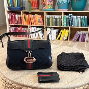Gucci GG Canvas G Logo Web Shoulder Bag and Web Accent Wallet